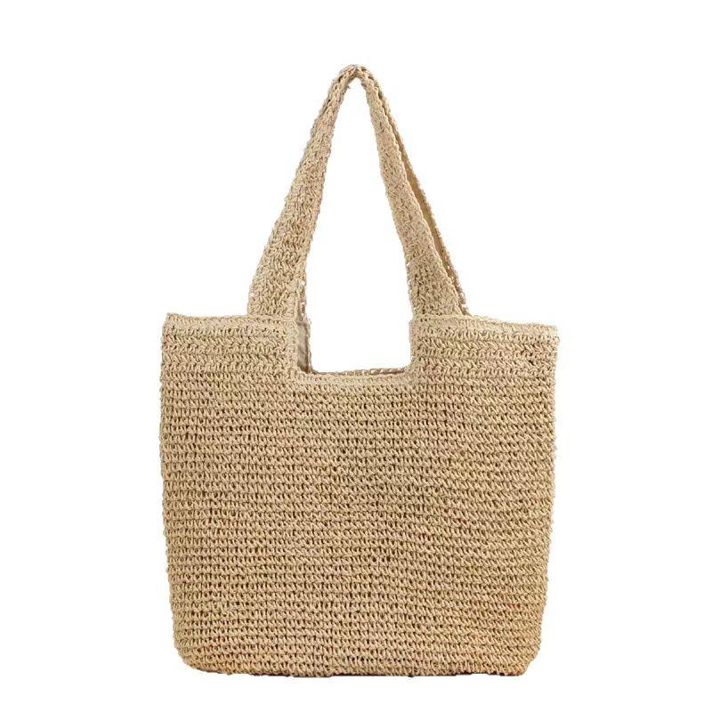 New versatile bag straw bag shoulder woven bag women s beach bag commuter casual women s bag large capacity tote bag Edge zipper
