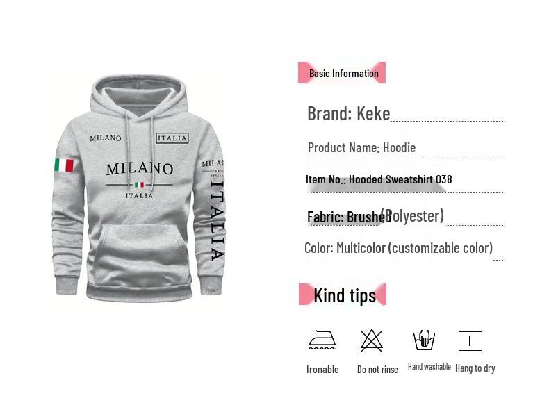 Men's Flag & Letter Hoodie - Fleece Lined Autumn/Winter Trendy Pullover