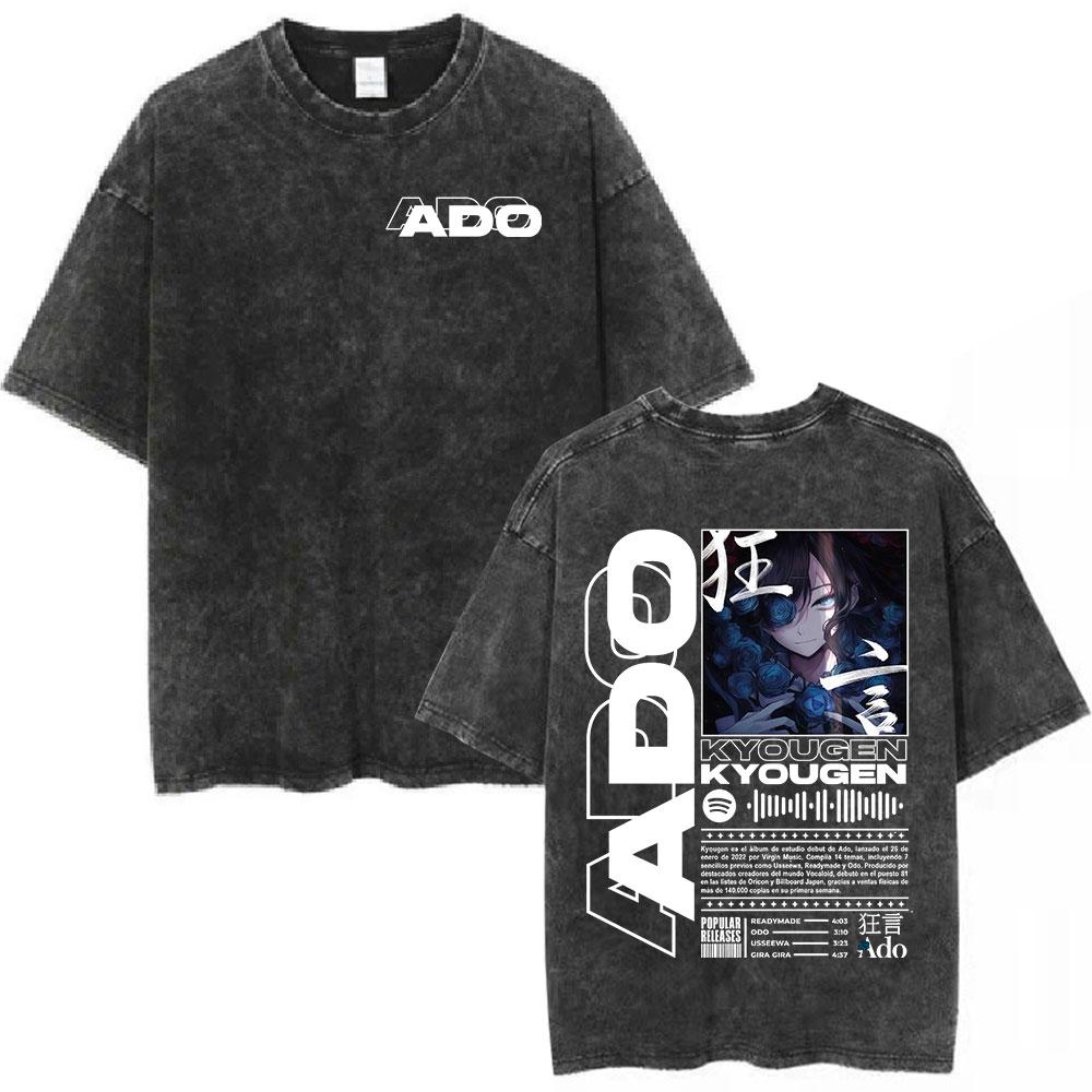 Ado Red Rose 2025 World Tour Hibana Vintage Washed T Shirts Men Women Fashion Harajuku T-shirt High Quality 100% Cotton T-shirts