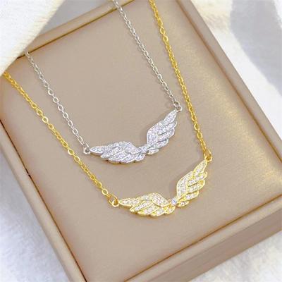 Mode Retro Leichter Luxus Weißer Schmuck Engelsflügel Halskette Exquisite Persönlichkeit Edelstahl Schlüsselbein Kette