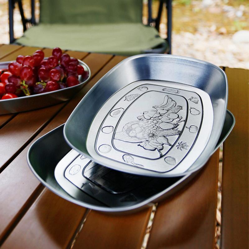 Metal Serving Dish Vintage Tinplate Dinner Plate Stainless Steel Serving Tray Round Seasoning Plates Set For Fruits For Dining