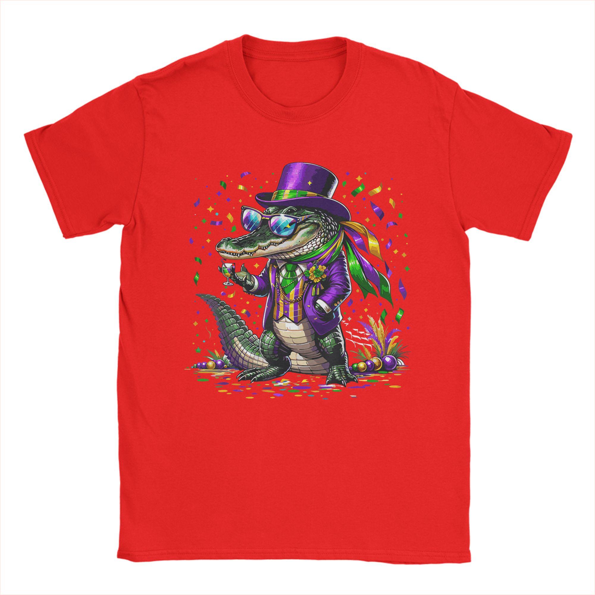Vintage Mardigator Mardi Gras Alligator Costume TShirts Unisex Round Neck Cotton T Shirts Short Sleeve Tee Shirt New Arrival Tops S