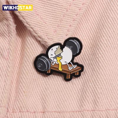 Cute Cartoon Broken Egg Lifting Dumbbell Brooch Peplum Badge Clothes Lapel Pin Backpack Accessory Jewelry Gift For Friends