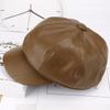 1PC PU Leather Winter Fall Peaked Caps Adjustable Painter Hat New Berets Women Hat Solid Color Beret Octagon Slimming Face