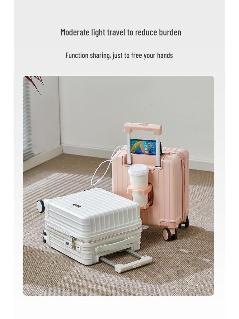 14" Silent Wheel Carry-On Luggage with USB Charger & Cup Holder