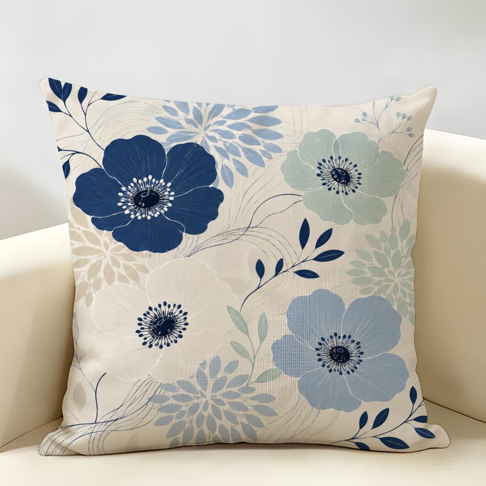 Morandi Ink Wash Painting Large Flowers Cushion Cover Durable Hypoallergenic Organic Linen Short Pillow Cover Washable