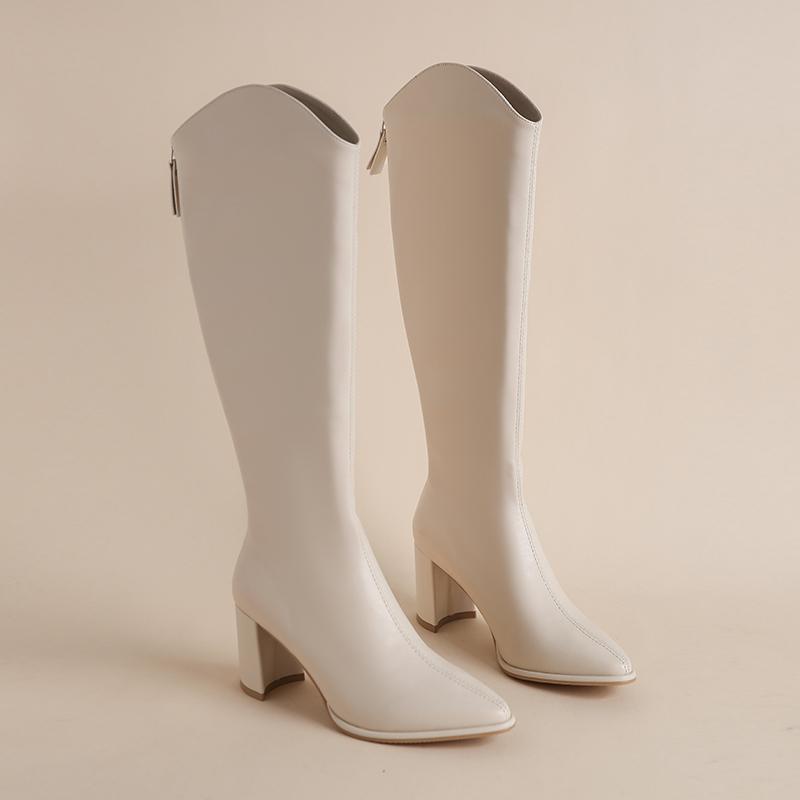 Autumn Winter High Heel Woman Knee High Boots Shoes Ladies Comfort Short Plush Knight Booties