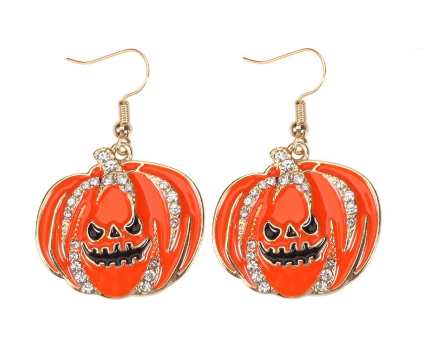 

Personalized Halloween hot-selling wooden printed, funny and creative ghost pumpkin earrings, holiday party ear hooks