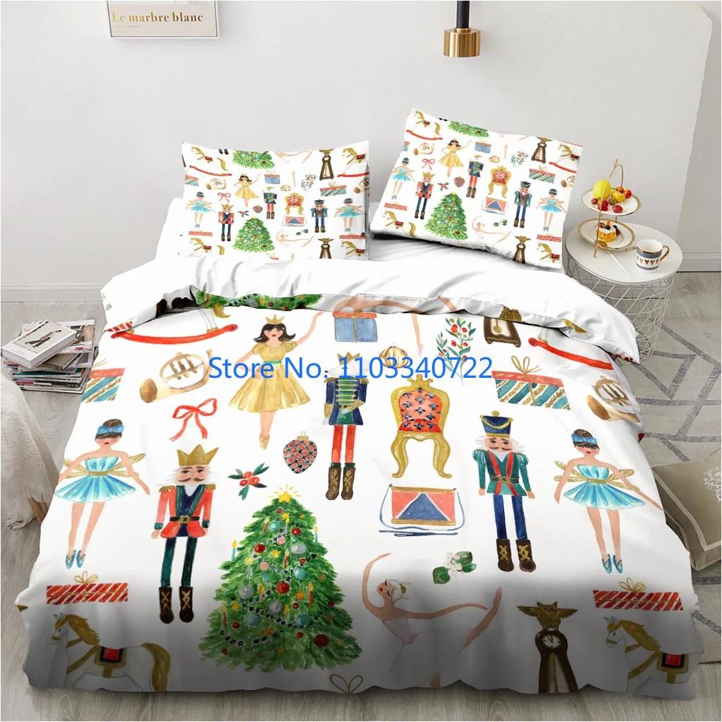 Nussknacker Weihnachtsbaum Stern Bettwäsche Set Bettbezug Set 3D Druck Bettdeckenbezug Bettwäsche für Junge Mädchen Bettwäschesets Dekor