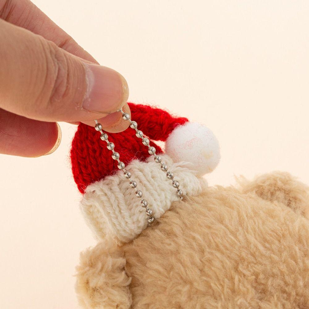 Brown White Christmas Bear Pendant Couple Hat Bear Handheld DIY Bear Cute Curly Bear  Bag Pendant