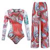 Long-sleeved Sunscreen Swimsuit Women's High Elastic Thickened Mesh Loose Trousers European and American Swimwear Fitness One-piece