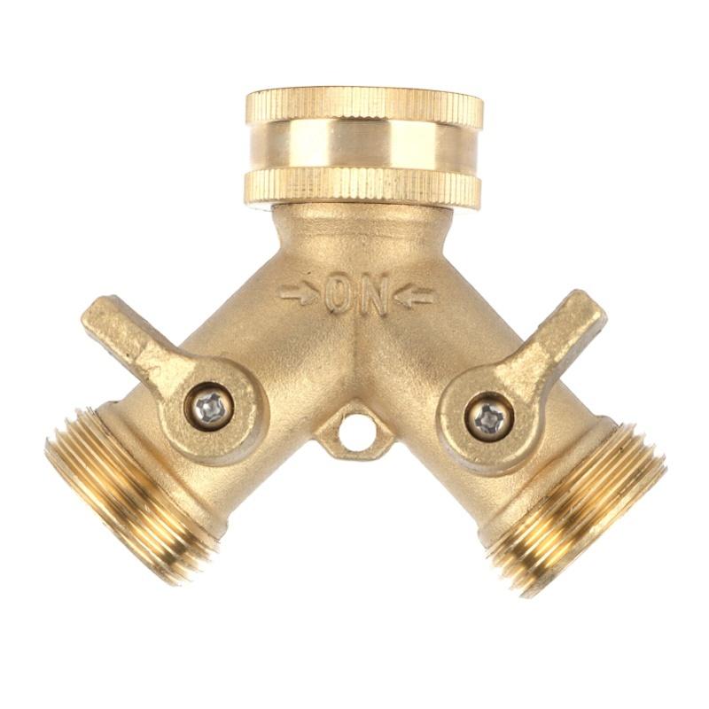 G3/4 Y Shape 2 Way Brass Hose Splitter With Water Faucet Ball Valve For Garden Greenhouse