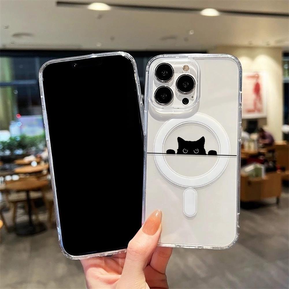 Probe Black Cat Magnetic Case for iPhone 17 Pro Max – Compatible, Transparent, Hard Case with Large Cutouts