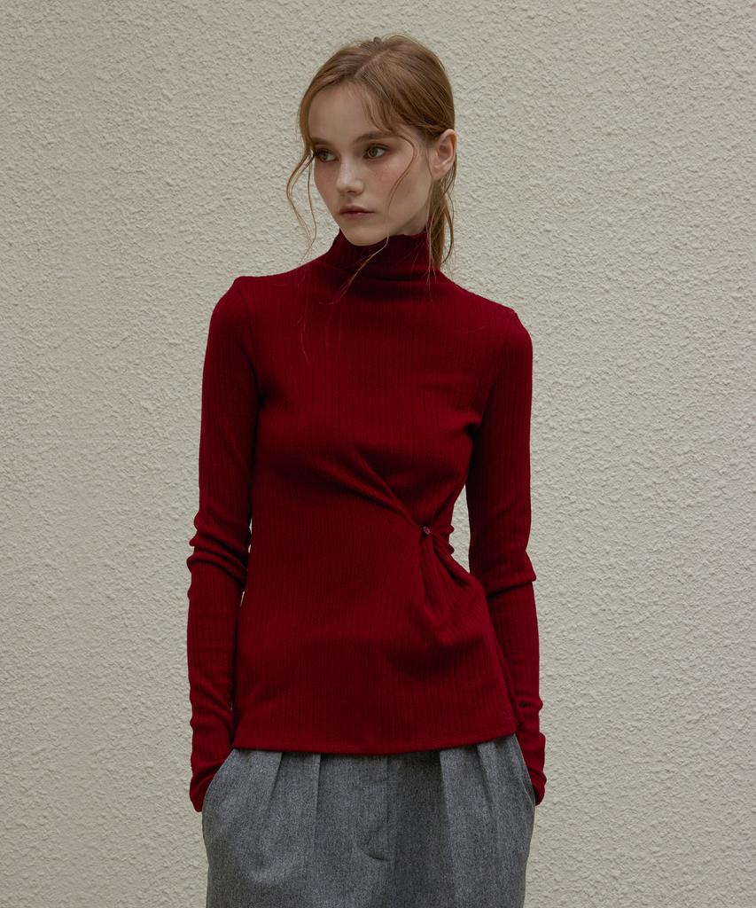 NORMOR Draping High Neck Knit Burgundy