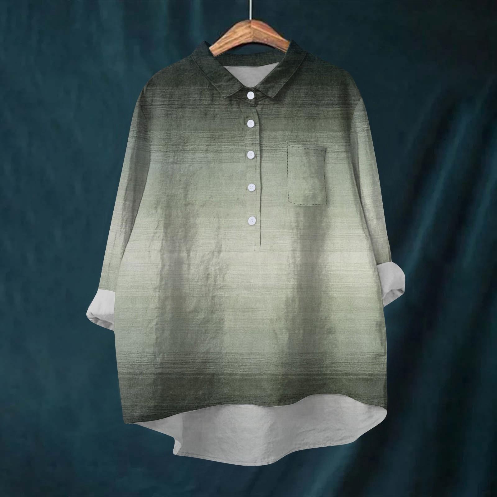 

Женская рубашка-блузка с длинными рукавами и принтом на пуговицах, повседневный подол, нестандартный воротник рубашки L армия зеленый