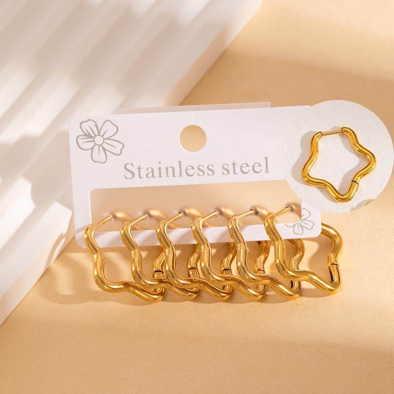 Korean Style Stainless Steel Cross-border Hoop & Stud Earring Set - Niche Elegant Titanium Steel Earrings for Commute.