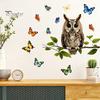 Pastoral Style Wall Mural Owl Butterfly Sticker, Forest Animal Illustration Decorative Decals, Sunproof Outdoor Window Cling Waterproof Removable