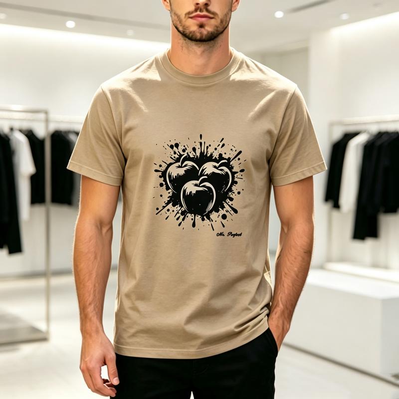Perfect Three Apples Splash Ink Graphic T Shirt Unisex Unisex Cotton Short Sleeve Tee Minimalist Streetwear Casual Gift Y2k Top