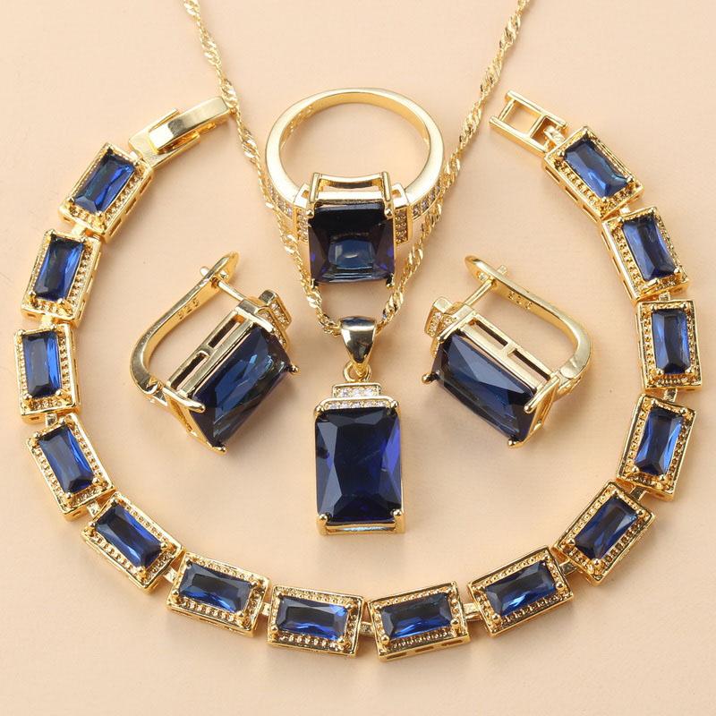 Arab Gold Color Jewelry Sets Dubai Bridal Wedding Costume Black Zirconia Bracelet Clip Earrings African Necklace Sets For Women