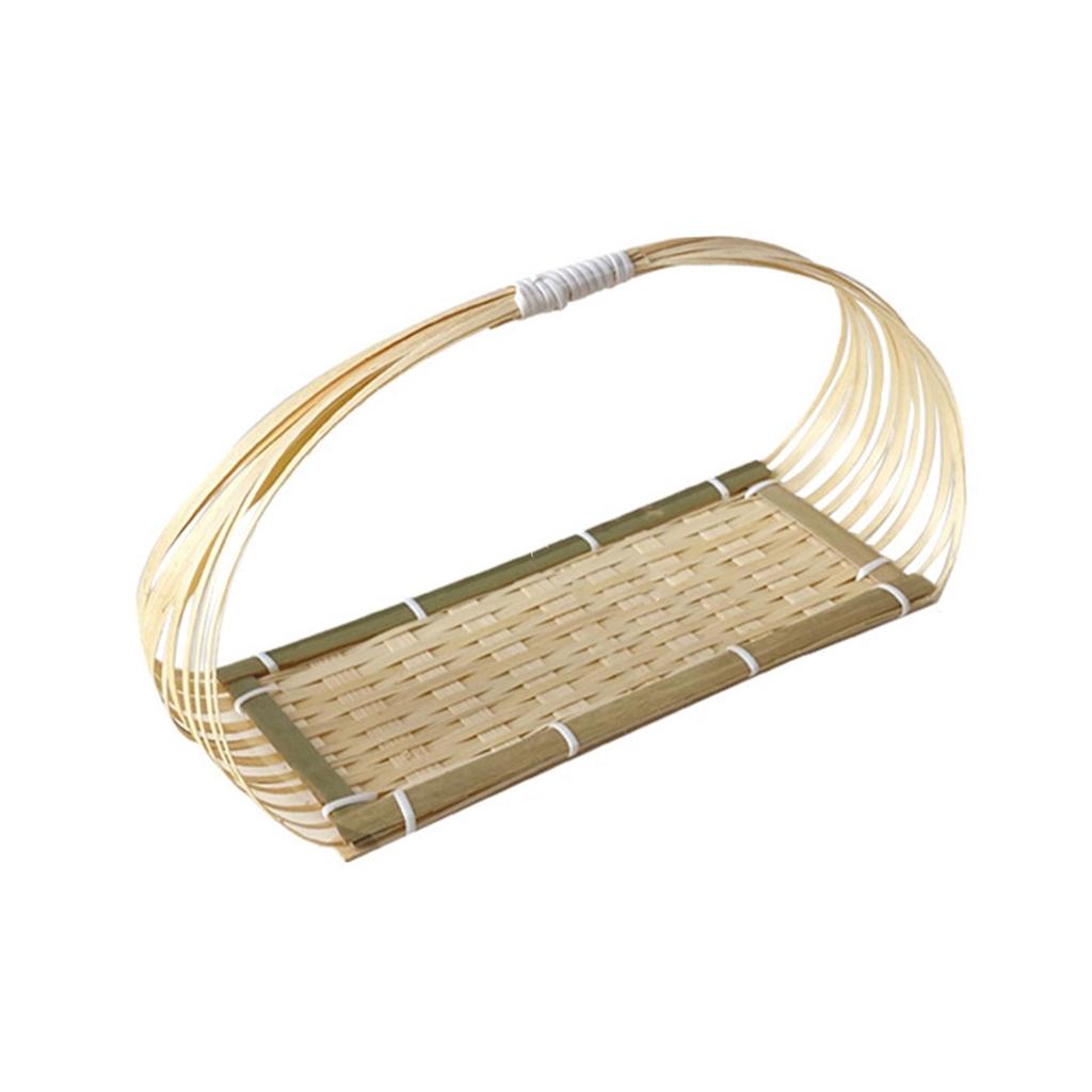 Bamboo Basket Serving Tray Rustic Food Biscuit Cookies Pastry Display for Kitchen