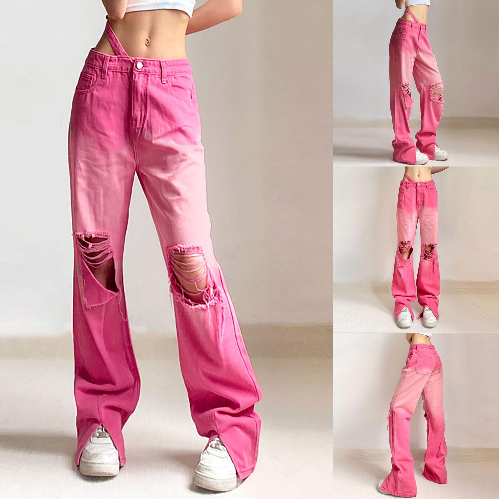 

Женщины Дамы Градиентные брюки Хиппи Панк Рваные брюки Брюки Уличная одежда Джоггер Карман Свободный комбинезон Джинсы Длинные брюки