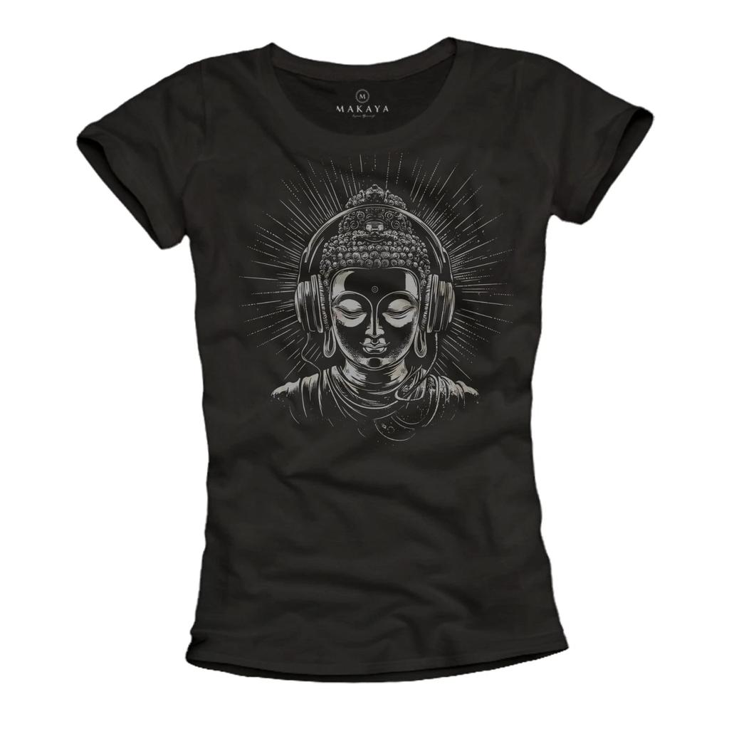 Trendy Yoga Shirts for Women Buddha Headphones Motif Summer Top Girls Women-