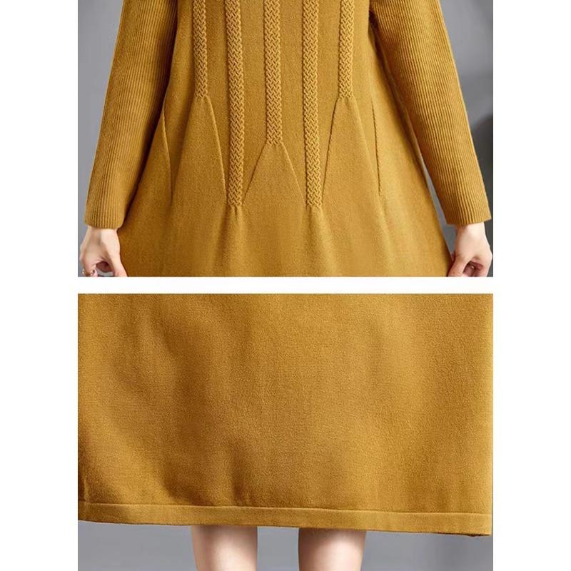 Knitted Dress for Women Autumn and Winter Long Loose Sweater Dress Half High Collar Jacquard