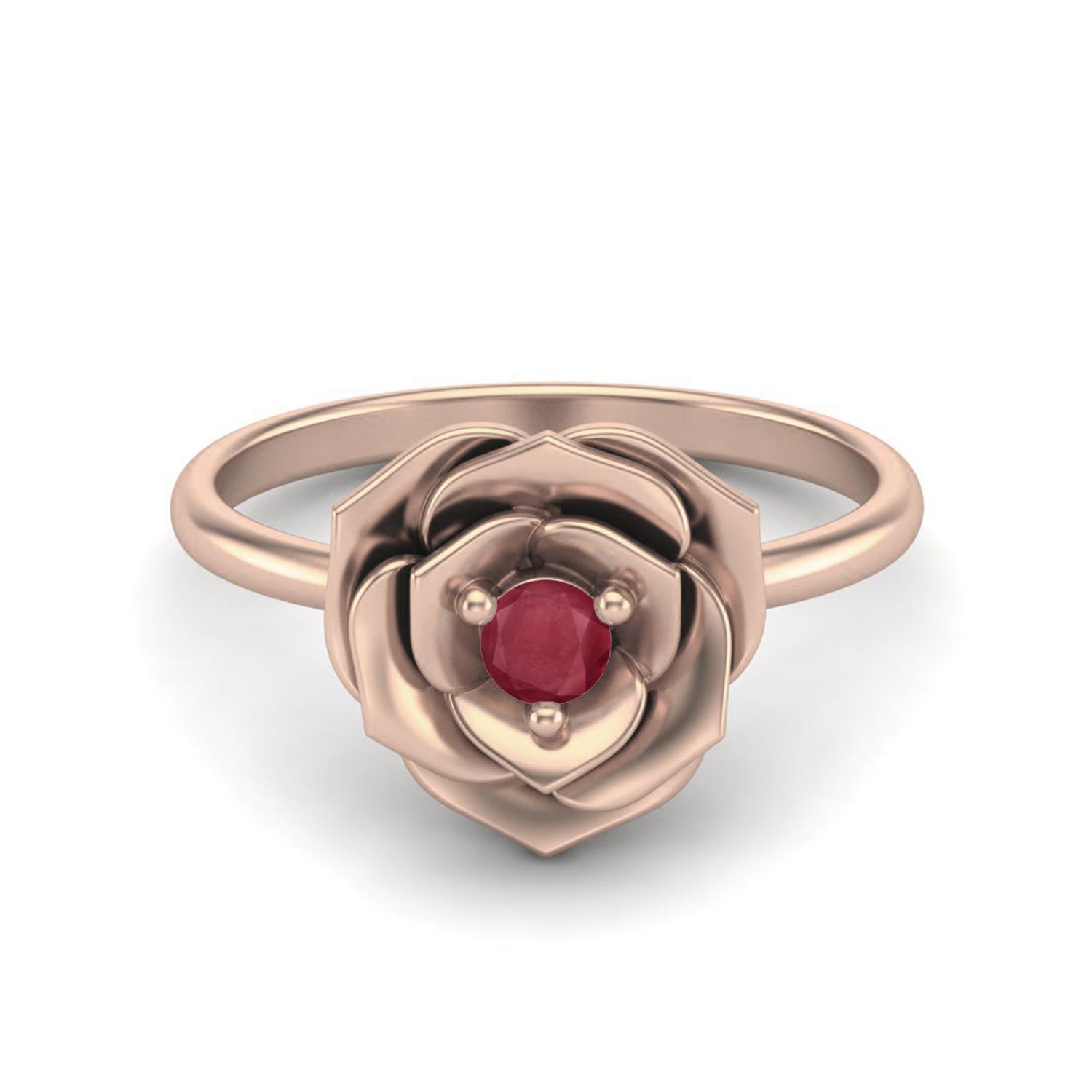 3MM Round Ruby 925 Sterling Silver Rose Vermeil Blossom Rose Flower Solitaire Engagement Ring 8