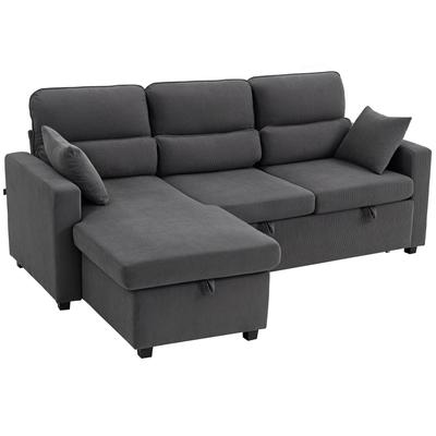 Adjustable Sofa Bed, L-Shaped Guest Sofa with Bed Function, Storage, Cushions, for Living Room, Guest Room, Dark Gray