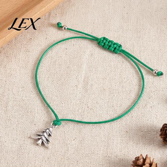 Stackable Minimalist Wrist Accessories Christmas Braided String Bracelet, Adjustable Handmade Bracelet with Metal Rope Tree/Snowflake/Elk Charm,