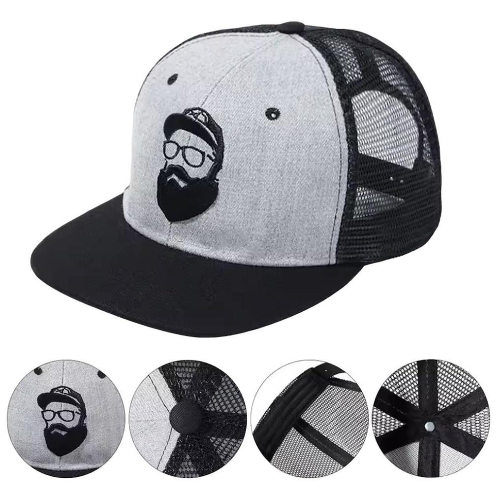 Morris coo Herrenkappe, Große Größe, Tiefer gerader Schnitt, Baseballkappe, Stilvoller Sonnenschutz, Verstellbar, Gestickt (Schwarz A (Gittergewebe))