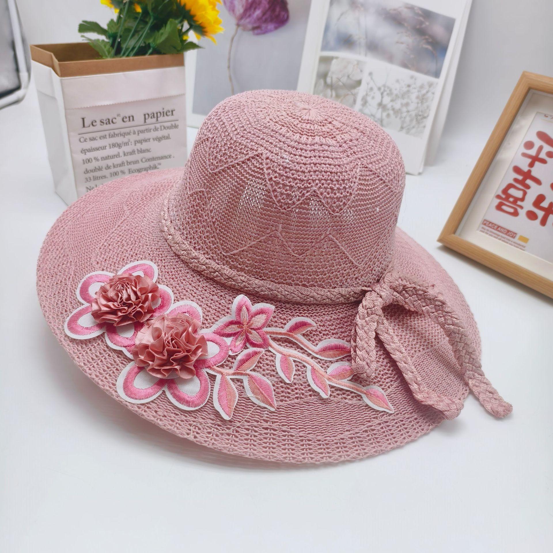 

Летняя новая женская большая шляпа с карнизом, цветочная складная солнцезащитная шляпа, универсальная устойчивая к ультрафиолетовому излучению шляпа от солнца 55-58cm