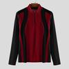INCERUN Men Mockneck Long Sleeve Patchwork Zipper Casual Fitted Pullover Tops