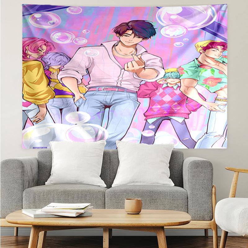 Colorful Kpop cartoon Tapestry Hanging for Bedroom,Livingroom, Playroom,Decor Art Room Wall Tapestry Holiday and Birthday Gifts