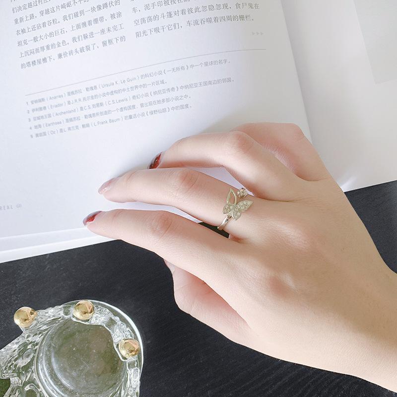 Buyee 925 Sterling Silver Sweet Ring Finger Cute Butterfly White Zircon Open Ring for Women Fashion Trend Fine Jewelry Circle