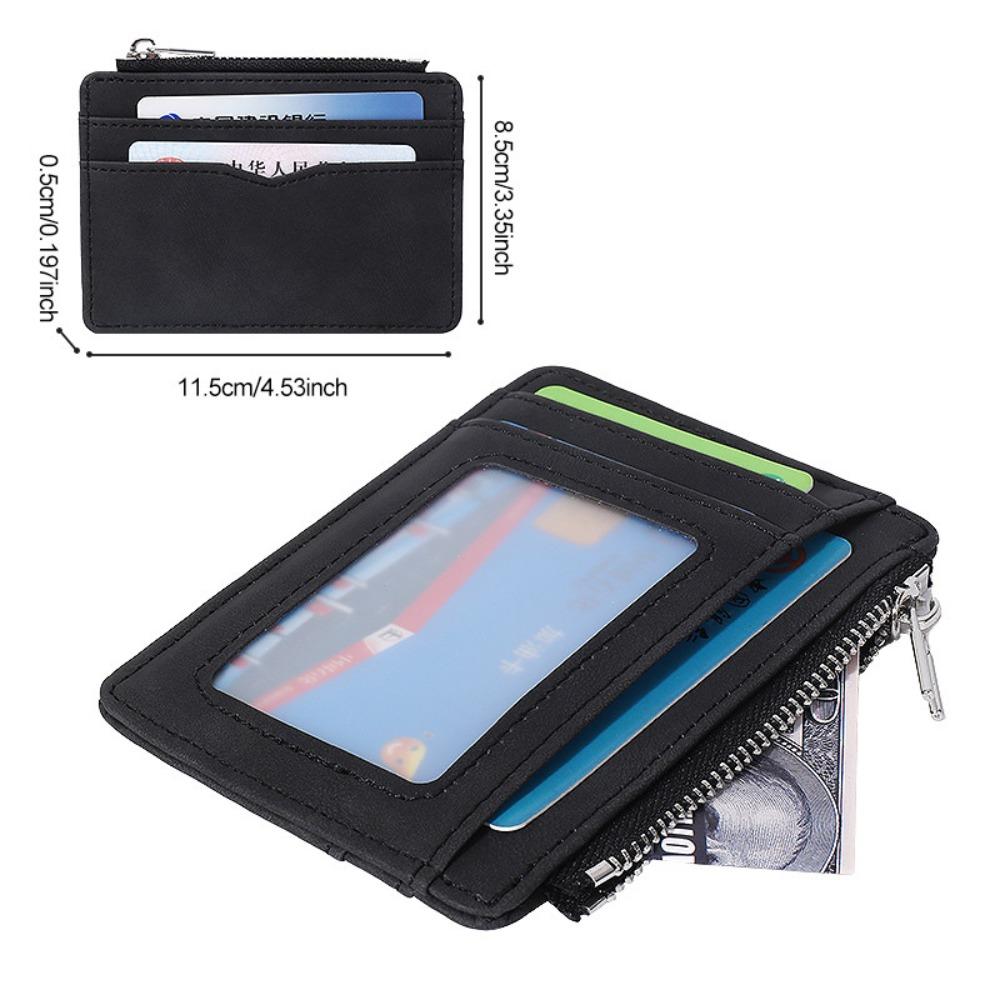 Short Men's Card Wallet PU Leather Transparent Window Mini Business Purse Multi-card Frosted Zipper Credit Card Holder Men's Use