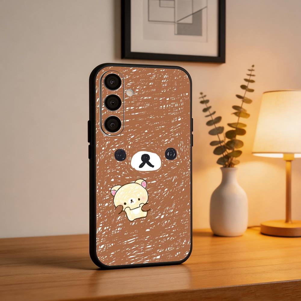 CUTE R-Relax K-kuma R-Rilakkuma Phone Case For Samsung  A73,72,71,A52,51,40,41,A22,A32,31,A13, Soft Black Shell Samsung a71 4g