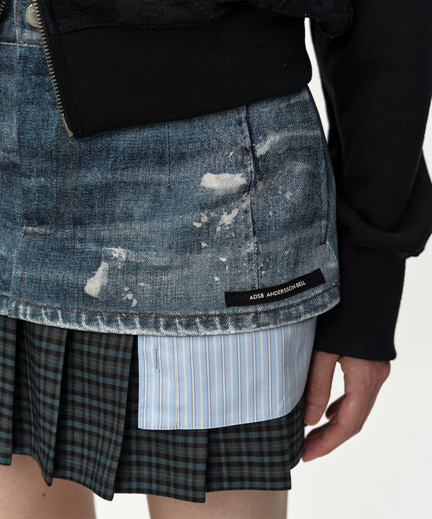 ADSB ANDERSSON BELL Painted Denim Layered Mini Pleats Skirt Apa884W(Blue)