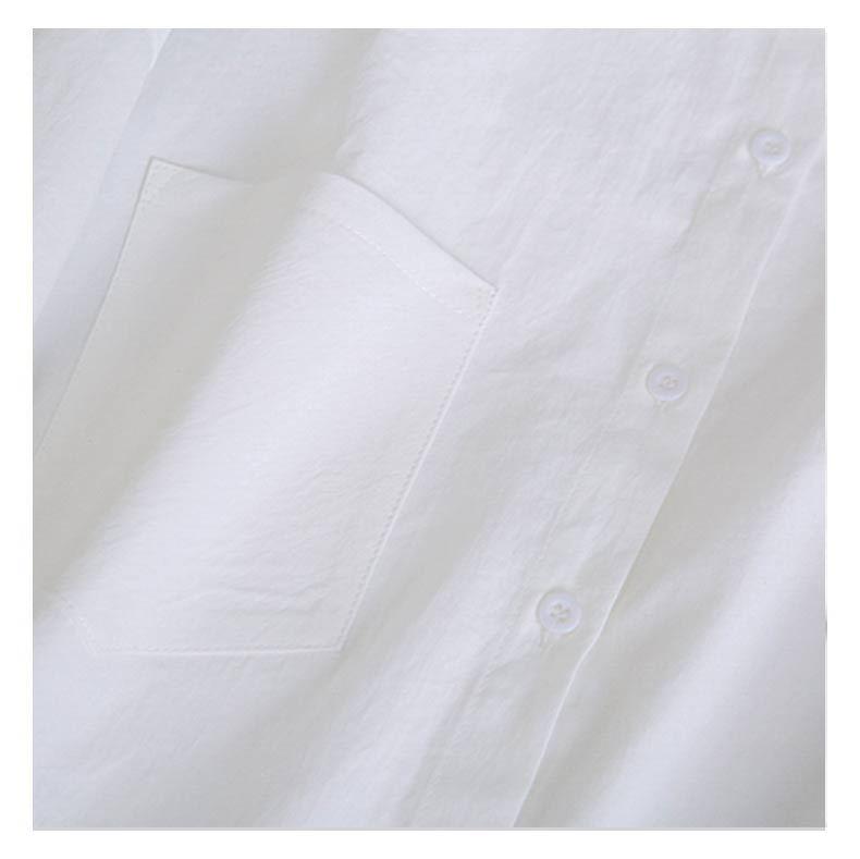 Spring Korean Style White Long Sleeve Slimming Shirt for Plus Size Women