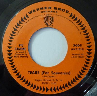 7inch Record VIC DAMONE - Tears (For Souvenirs) / Never Too L 5668 Warner Bros. Re 1965 US Pop Used
