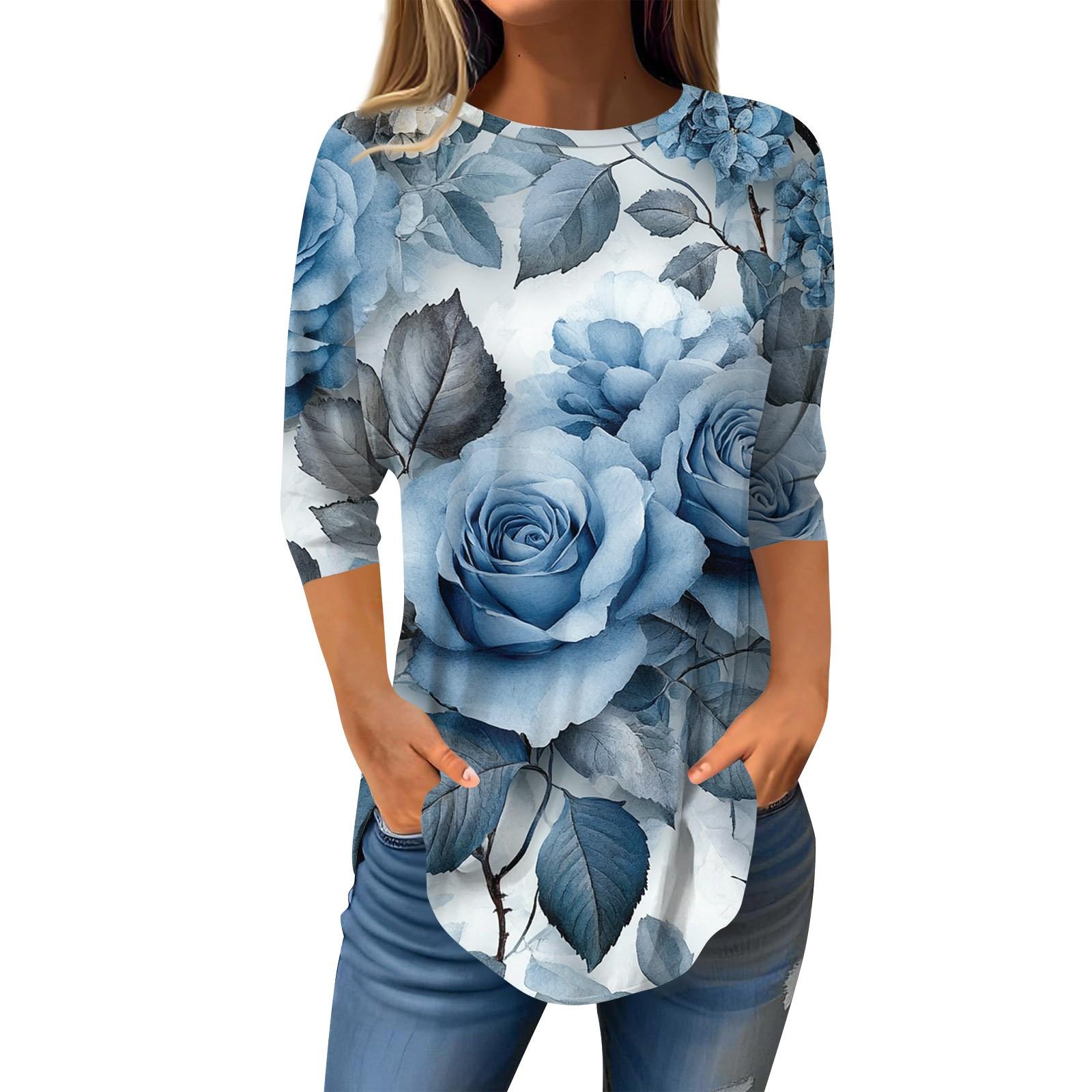 

Рубашки с рукавом 3/4 для женщин, милые топы, футболки с рисунком, блузки, повседневные базовые топы больших размеров, пуловеры L чёрный