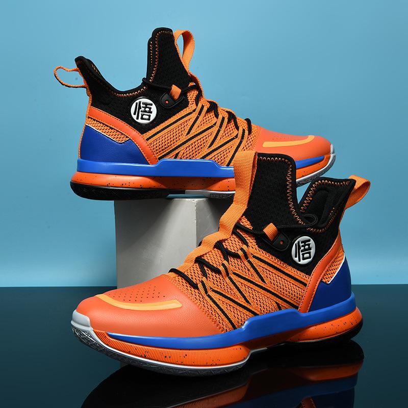 Practical training basketball shoes men's flying woven large size sports shoes men's high-top shoes youth junior high school training shoes