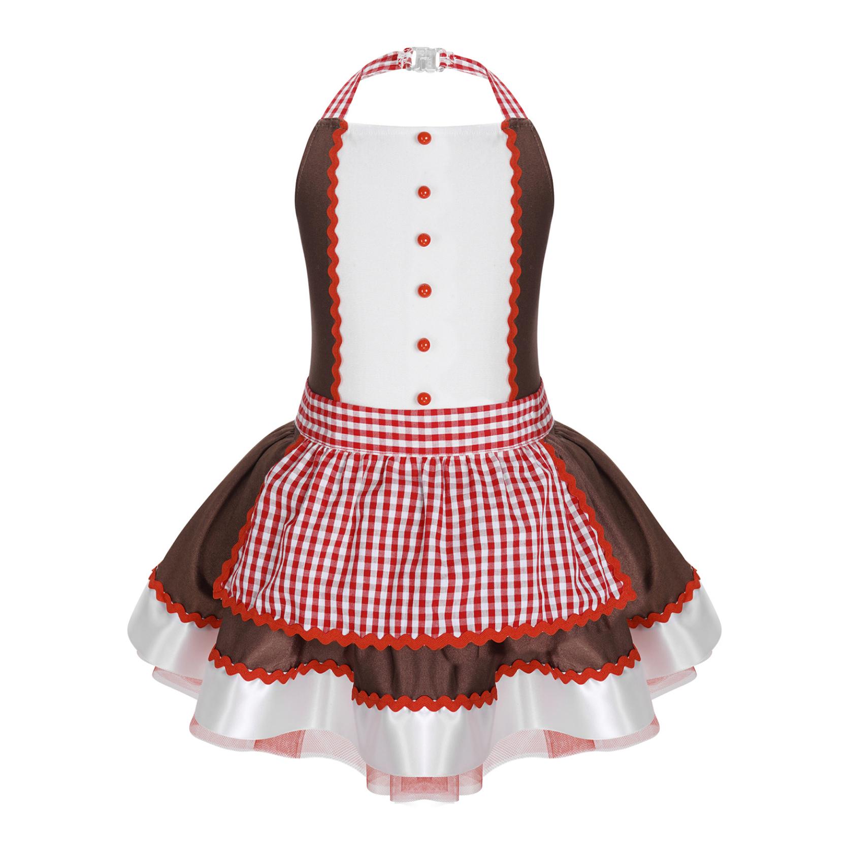 

Костюм для девочек на Рождество и Хэллоуин, пряничное платье, детский карнавальный фестиваль, пышная юбка, комбинезон, клетчатый фартук, платье для косплея горничной