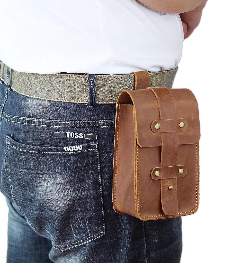 3615 Marsupio Retro: Borsa per telefono in pelle Crazy Horse unisex per sport e moda outdoor
