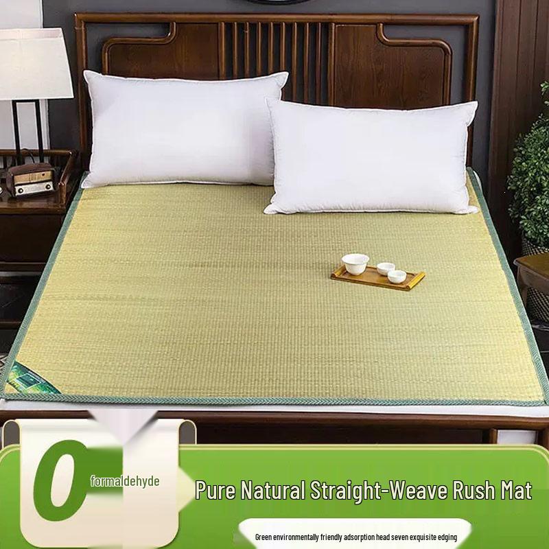 Double-Sided Rush Grass Mat - Summer Cooling Mat for Dorms and Seniors, Foldable Design