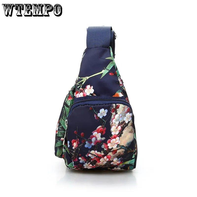 WTEMPO Kvinner Enkel Skulderveske med Blomstertrykk i Landlig Stil Europeisk og Amerikansk Stil Vintage Lettvekts Glidelås Messenger-vesker