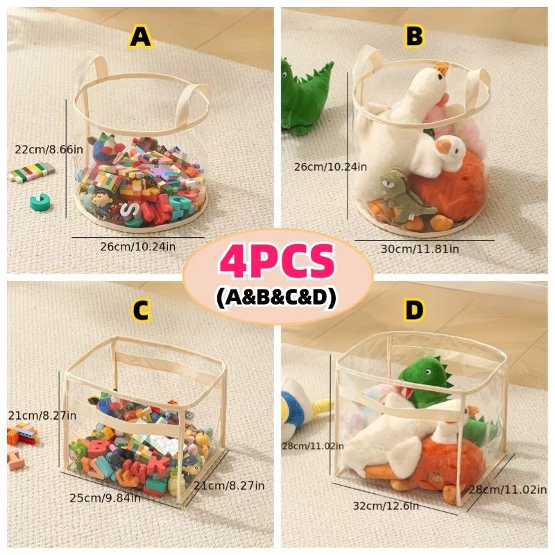 

4-Size Transparent Toy Storage Bins Plastic PVC Organizer for Plush Dolls/Building Blocks Large Capacity Storage Basket Home Use