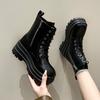 Black Martin boots autumn and winter new thick-soled heightening zipper boots muffin locomotive thin medium boots