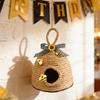 Woven Rope Bee Hive Hanging Ornament Handmade Rustic Pendant with Sunflower And Bowknot for Bedroom Living Room Farmhouse Spring Party Decor
