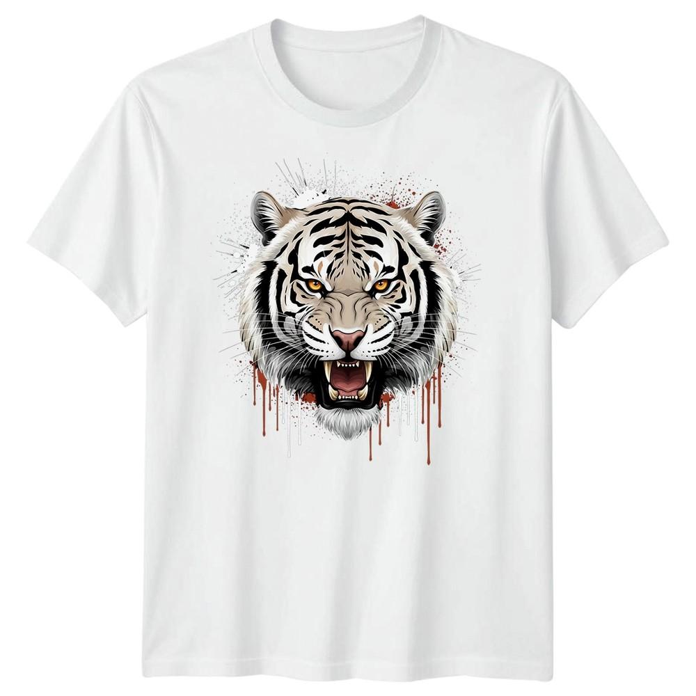White Tiger Head Big Cats Animals Unisexs Tshirt Roaring Graphic Tee